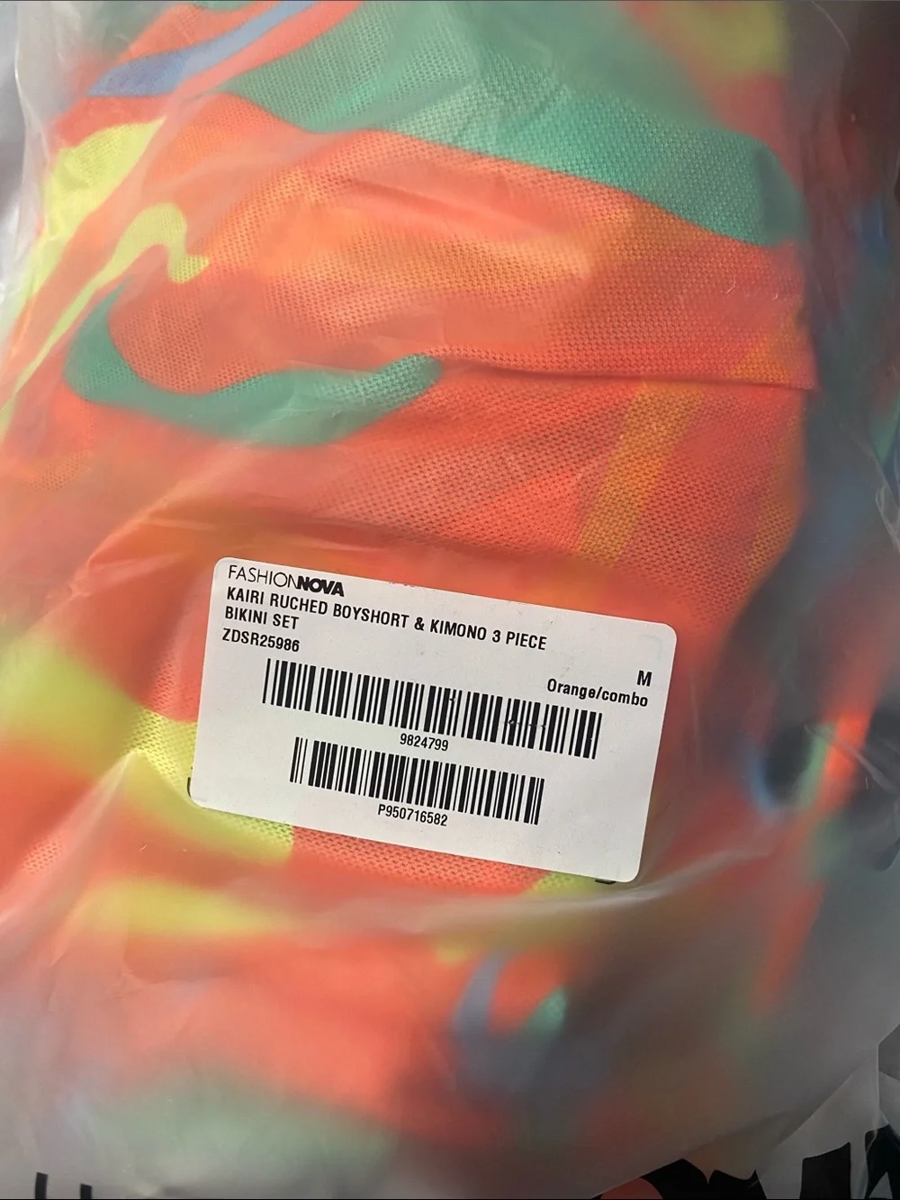 Fashion Nova Neon Orange & Aqua Swirl Bikini Set with Cover-Up